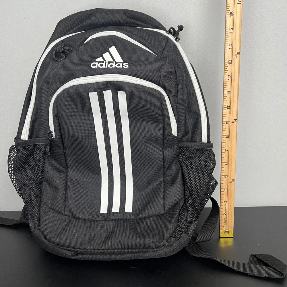 Adidas Black White 3-Stripe Striper Backpack School Gym Bag Recycled Polyester